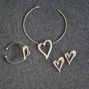 Silver Heart Jewelry Set - Necklace, Ring & Earrings